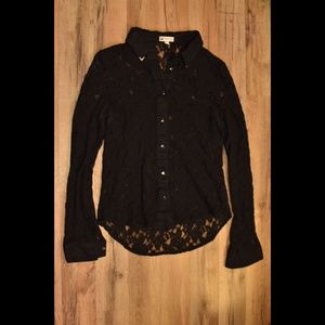 Cotton Candy | Black Lace Button Down